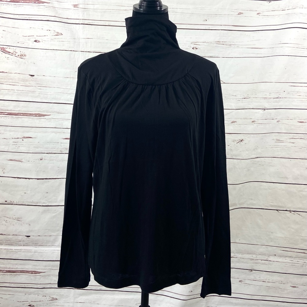 Talbots Top Women’s XL Black Tee Long Sleeves Back Zipper Mock Neck Vintage